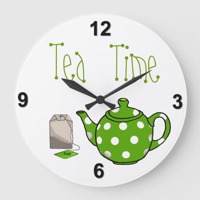 Relógio Grande Tea Time Green & White Kitchen (Frente)