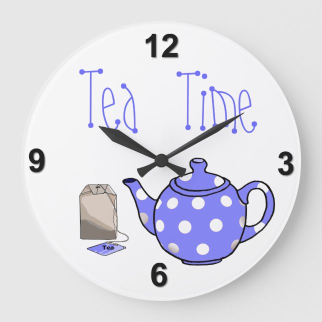 Relógio Grande Tea Time Iris Blue & White Kitchen (Frente)