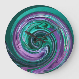 Relógio Grande Teal and Purple Swirl Clock