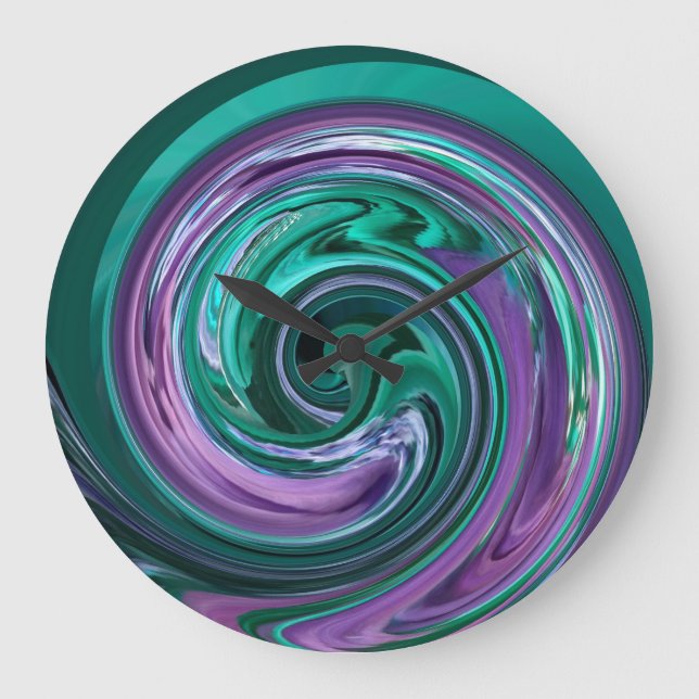 Relógio Grande Teal and Purple Swirl Clock (Frente)
