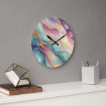 Relógio Grande Teal Aqua Azul Púrpura Cor-de-rosa Dourado Mármaco<br><div class="desc">Adicione um pouco de talento e sofisticação à sua parede com este incrível relógio de parede com um padrão de arte de onda de mármore, aqua, azul, roxo, rosa e dourado. Este relógio de parede é feito de acrílico de alta qualidade que é durável, leve e fácil de pendurar. Você...</div>