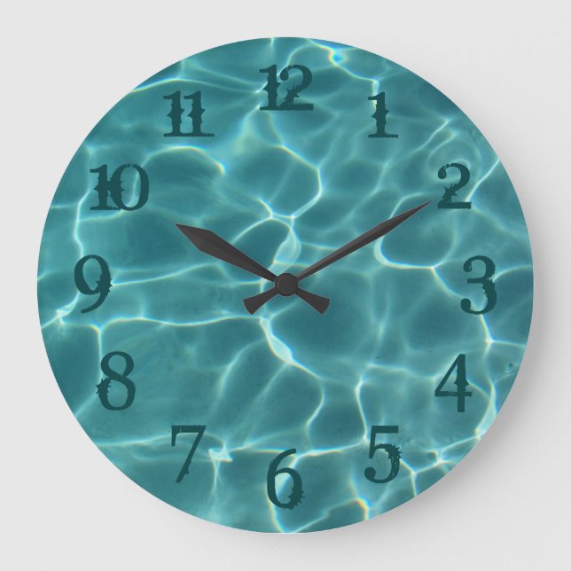 Relógio Grande Teal Splash Números de Nadação Piscina Wall Clock (Frente)