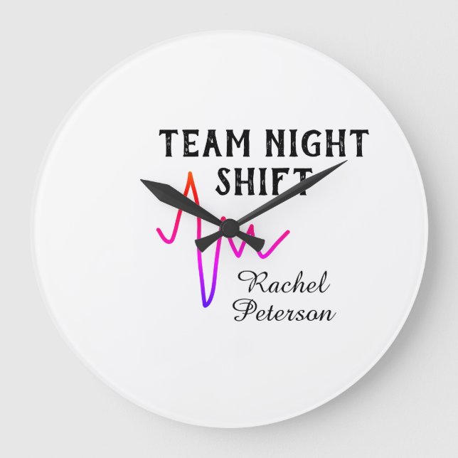 Relógio Grande Team night shift nurse doctor medical name heart l (Frente)