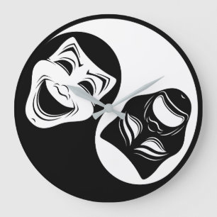 Relógio Grande Teatro Yin Yang Design - Máscaras de Comédia e Tra
