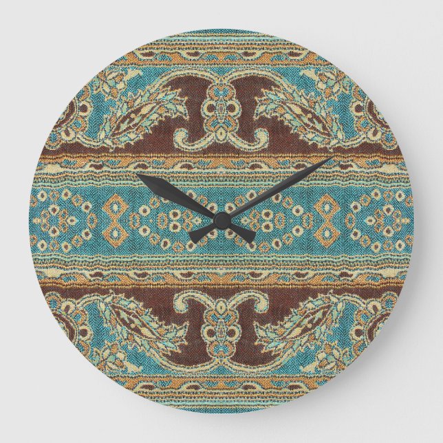 Relógio Grande Tecido Árabe Paisley Oriental Design (Frente)