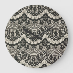 Relógio Grande Tecido Lace Ornament em Branco.
