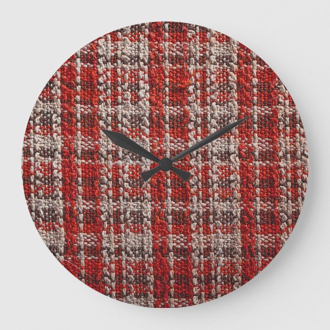 Relógio Grande Tecido Vermelho Tartan: Fundo Texturizado (Frente)