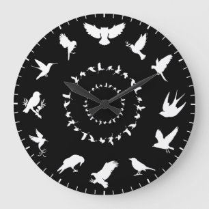 Relógio Grande Temas de Silhuetas Brancas de Aves Selvagens Única