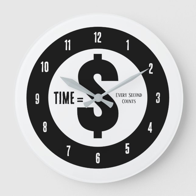 Relógio Grande Tempo = $ Cada Segundo Conta Preto e Branco (Frente)