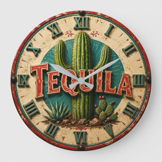 Relógio Grande Tequila Cactus Rustic Mexican Bar Desert Home Gift (Frente)