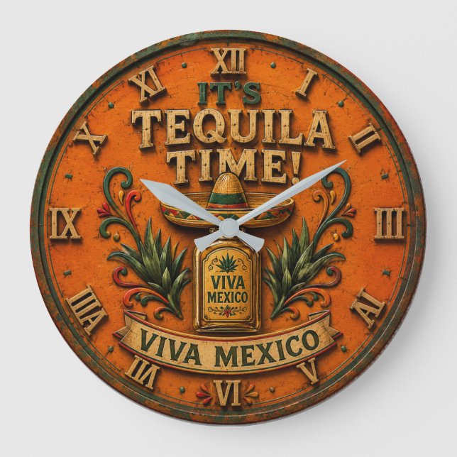 Relógio Grande Tequila Time Viva Mexico Bar Decor Mexican Rustic (Frente)
