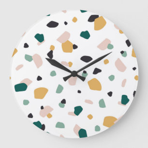 Relógio Grande Terrazzo Moderno Padrão Verde Laranja Rosa Preto