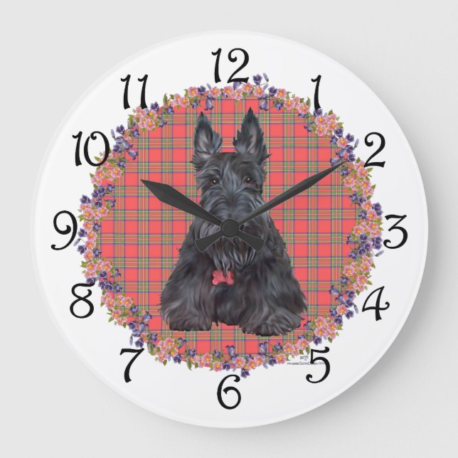 Relógio Grande Terrier Escocês em Tartan (Frente)