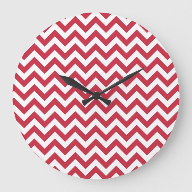 Relógio Grande Teste padrão branco vermelho de Chevron (Frente)