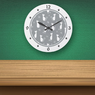 Relógio Grande Teste padrão cinzento e branco dos gatos