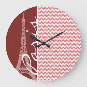 Relógio Grande Teste padrão coral de Chevron; Paris