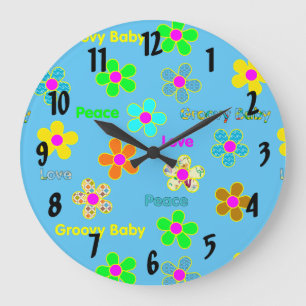 Relógio Grande Teste padrão de flores 60s Groovy psicadélico az