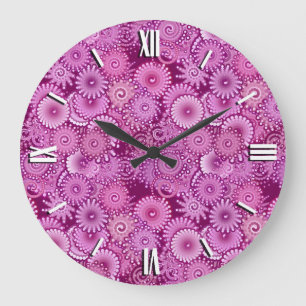 Relógio Grande Teste padrão do redemoinho, roxo, rosa, ameixa,