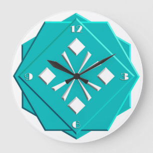 Relógio Grande Teste padrão geométrico do azul de turquesa do a