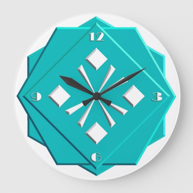 Relógio Grande Teste padrão geométrico do azul de turquesa do art (Frente)