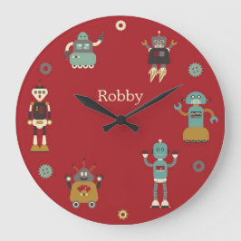 Relógio Grande Teste padrão ilustrado do divertimento robôs