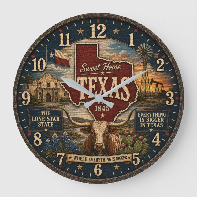 Relógio Grande Texas  Lone Star State RusticGift for Home Ranch (Frente)
