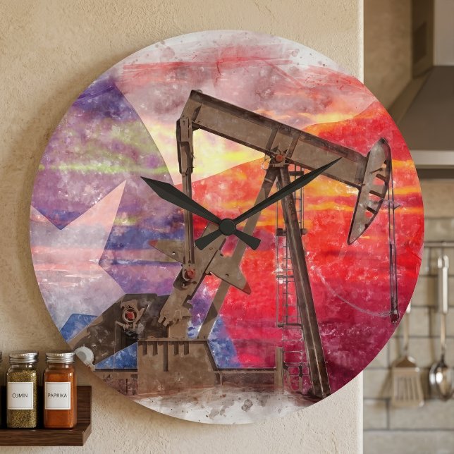 Relógio Grande Texas Oil Pumpjack: Arte do Patrimônio do Estado d (Texas Oil Pumpjack: Lone Star State Heritage Art. Large Clock)