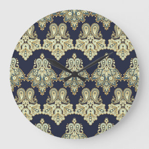 Relógio Grande Têxtil Asiático: Ilustração de Paisley Floral