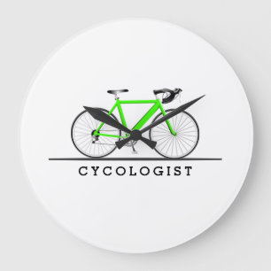 Relógio Grande Texto de cicologista com bicicleta verde