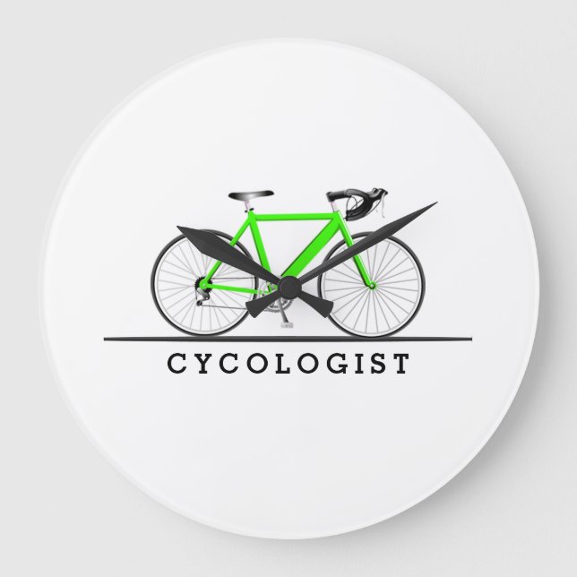 Relógio Grande Texto de cicologista com bicicleta verde (Frente)