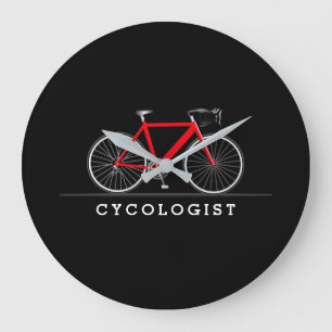 Relógio Grande Texto de cicologista com bicicleta vermelha
