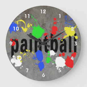 Relógio Grande Texto de Paintball em Cinzas com Splatters