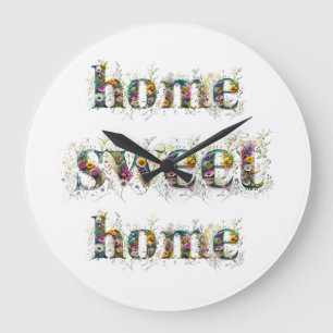 Relógio Grande texto decorativo do HOME SWEET em flores silvestre