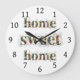 Relógio Grande texto decorativo do HOME SWEET em flores silvestre