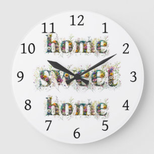 Relógio Grande texto decorativo do HOME SWEET em flores silvestre