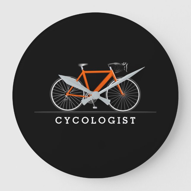 Relógio Grande Texto do cicologista com bicicleta laranja (Frente)