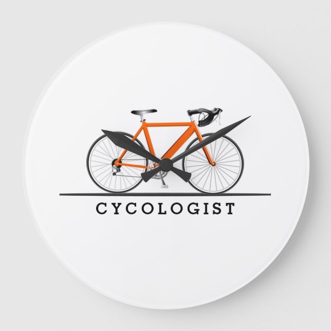 Relógio Grande Texto do cicologista com bicicleta laranja (Frente)