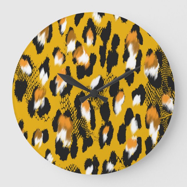 Relógio Grande Texto do Leopardo Fundo de Impressão de Animais (Frente)
