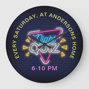 Relógio Grande Texto Personalizado do Estilo Neon Noturno do Quiz