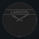 Relógio Grande Texto personalizável | Cinzas negras e negras mode<br><div class="desc">Olhar contemporâneo falso.</div>