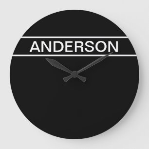 Relógio Grande Texto Personalizável Preto e Branco Moderno e Ne