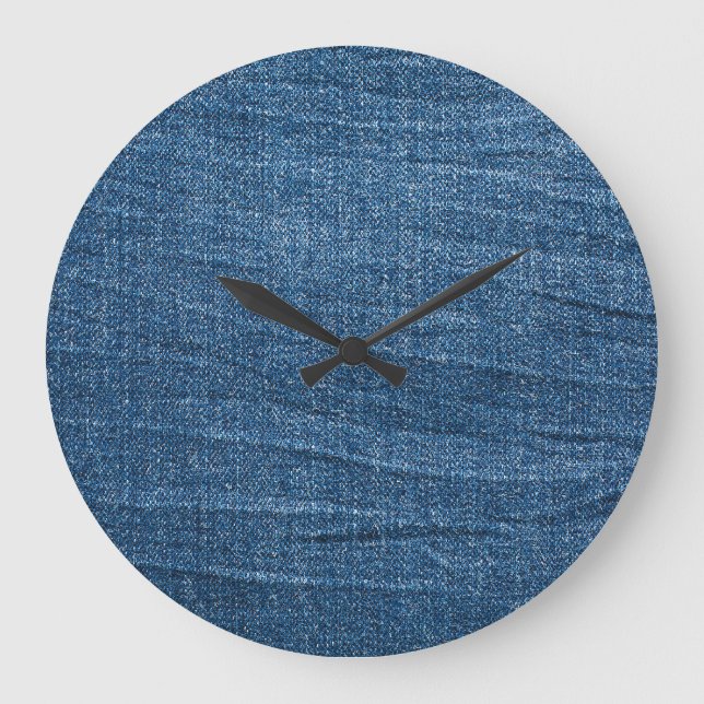 Relógio Grande Textura Blue Denim: Jeans Clássicos. (Frente)