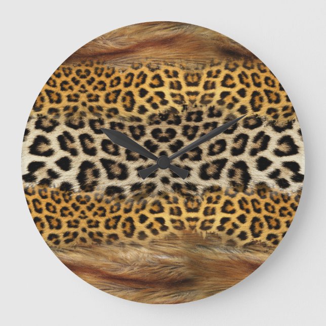 Relógio Grande Textura com pelo: raposa e leopardo. (Frente)