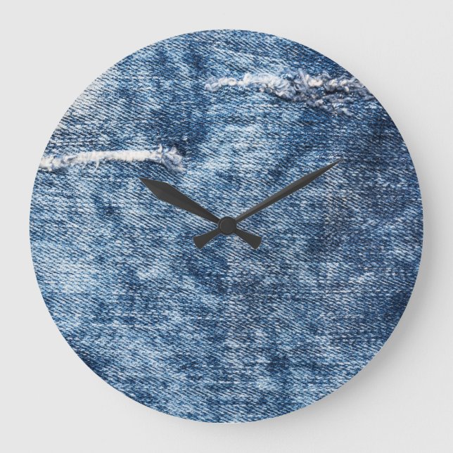 Relógio Grande Textura de Denim: fundo azul de jeans. (Frente)