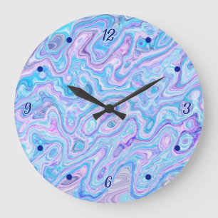 Relógio Grande Textura de Mármore Violeta Azul Abstrato Pintura L