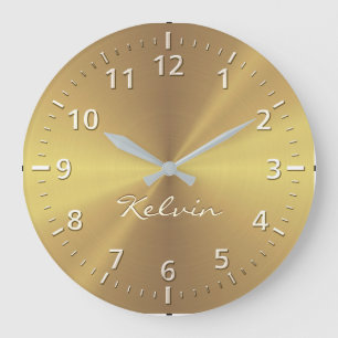 Relógio Grande Textura radial metálica Dourado personalizada