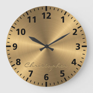 Relógio Grande Textura radial metálica Dourado personalizada