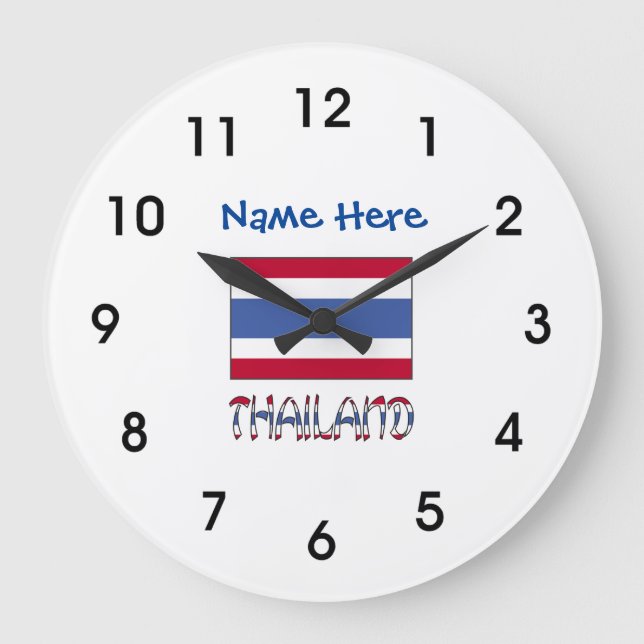 Relógio Grande Thailand and Thai Flag with Your Name Large Clock (Frente)