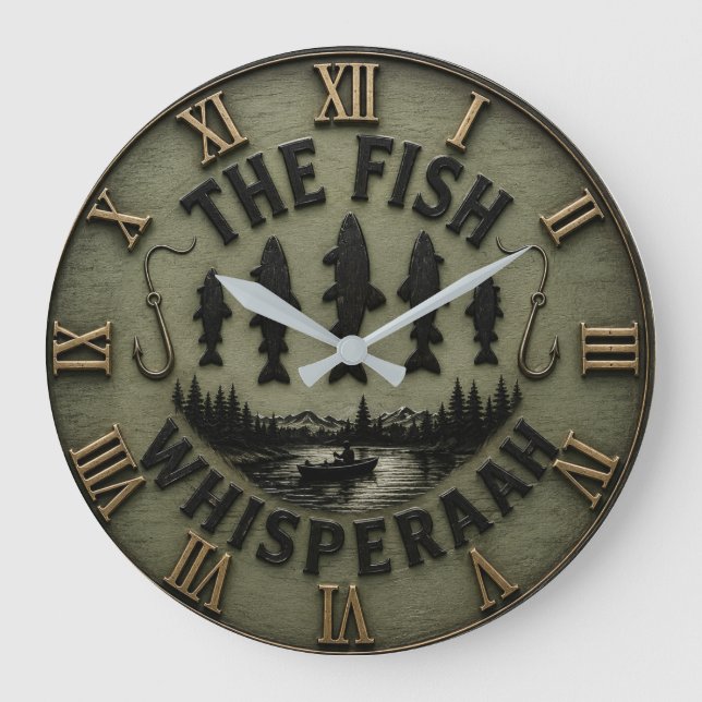 Relógio Grande The Fish Whisperer Rustic Fisherman Cabin (Frente)