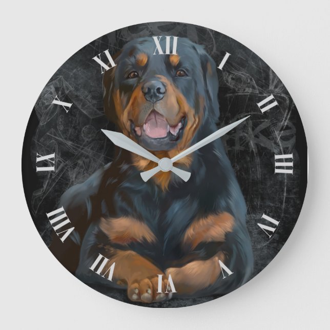 Relógio Grande The Rottweiler is lying on the floor	 large clock (Frente)